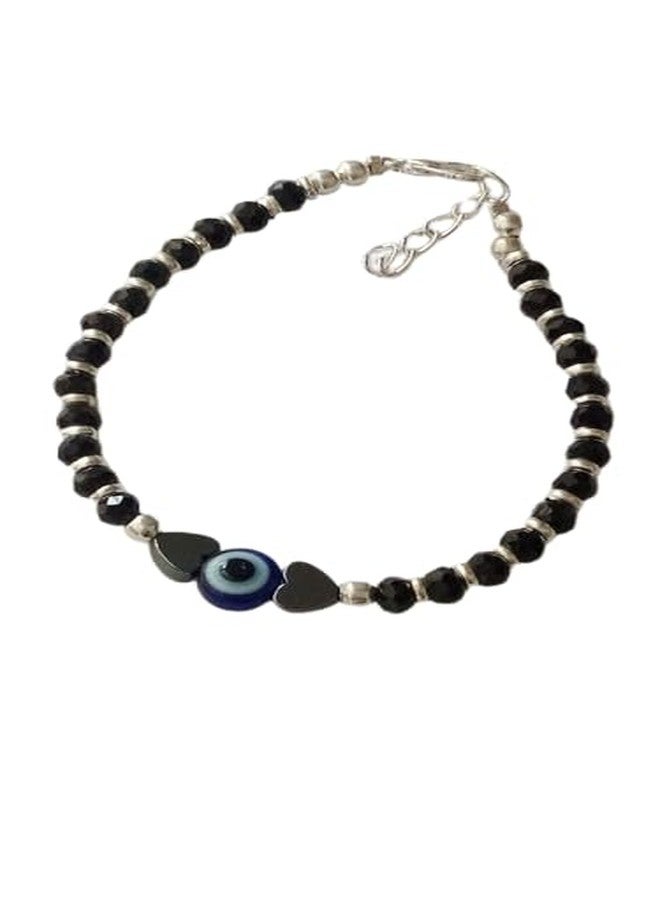 Bhumi Creation Black Beaded Evil Eye Anklet for Women, Traditional Design with Silver-Toned Accents - Image 1