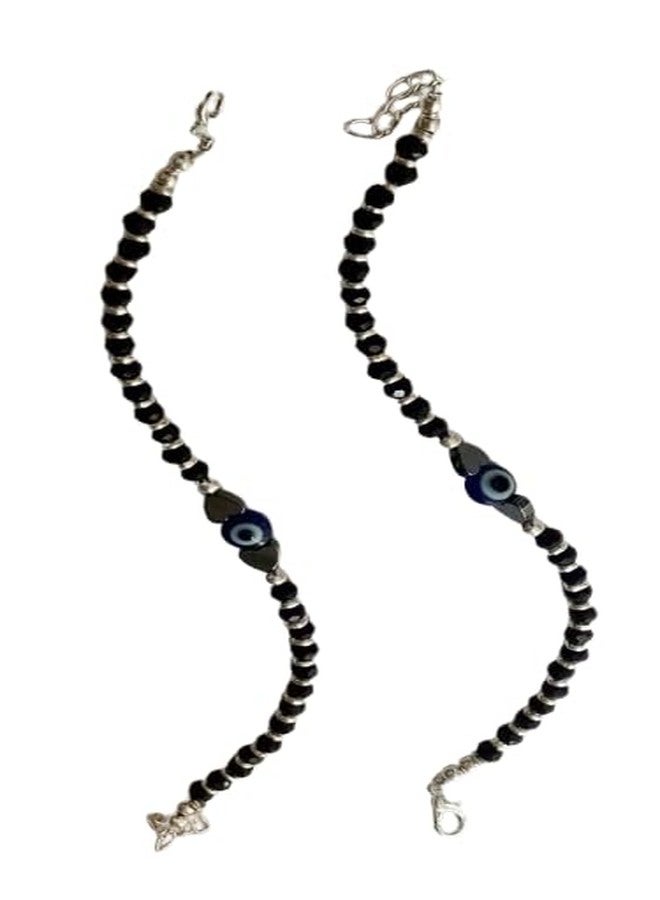 Bhumi Creation Black Beaded Evil Eye Anklet for Women, Traditional Design with Silver-Toned Accents - Image 3