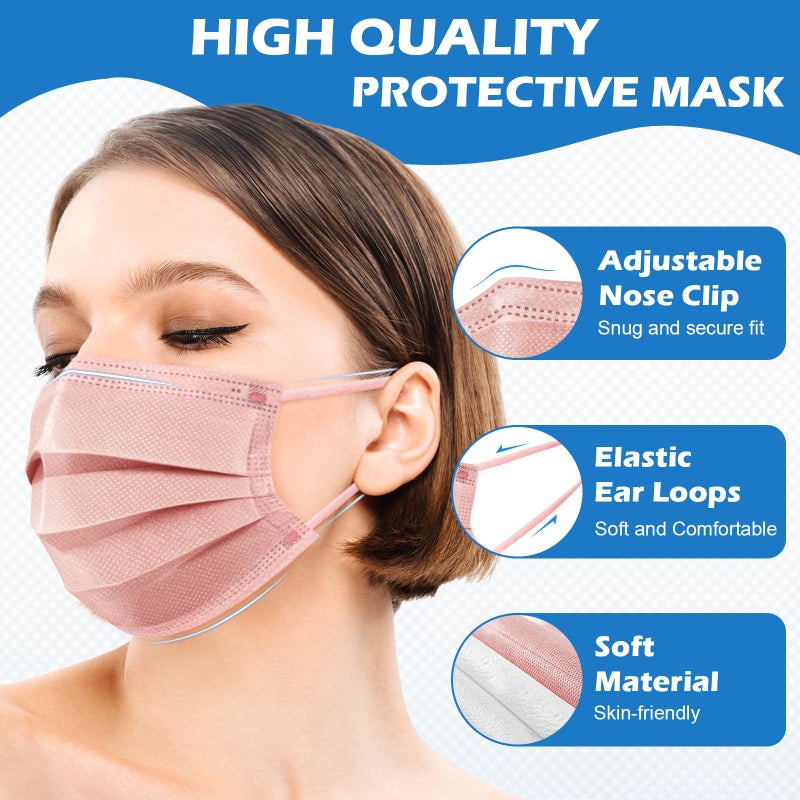 ZIYE 100 Pcs Non-medical Disposable Face Masks - Breathable Non-woven Maskial Mouth Cover 3 Layer with Nose Clip Elastic Earloop Multicolor - Image 4