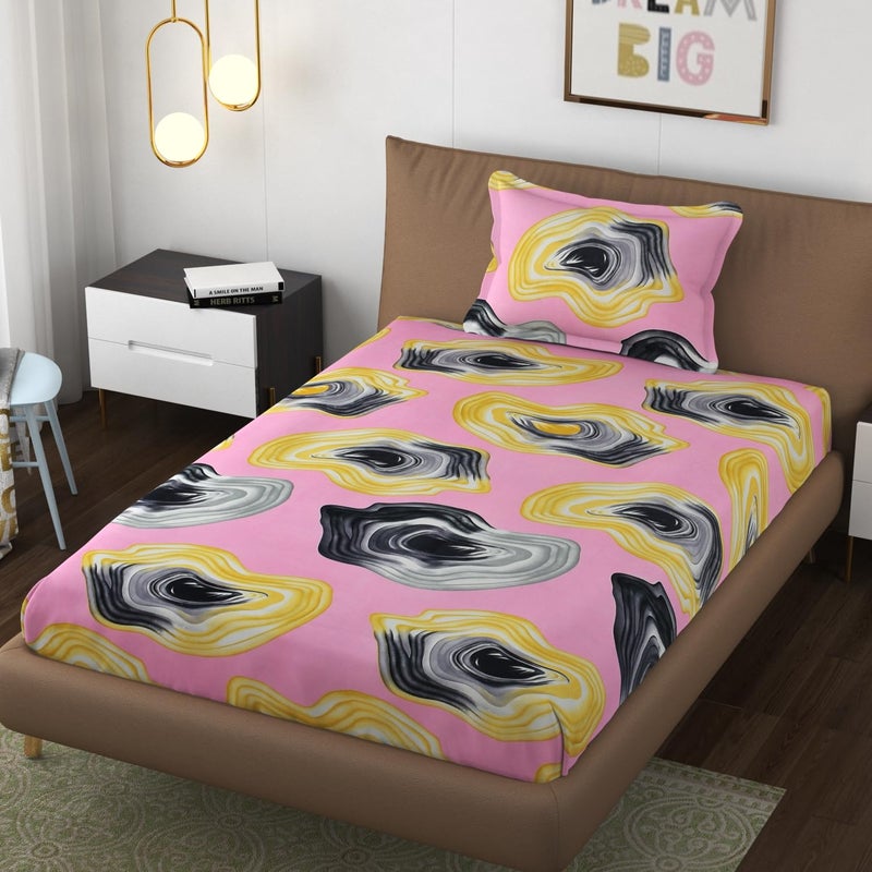 BLUSH & BLOOM Super Soft Cotton Feel All Round Elastic Fitted Single Bedsheet with 1 Pillow Cover-36 x 72 x 8 Inches, 92 cm x 182 cm x 20 cm-Latin Pink - Image 1