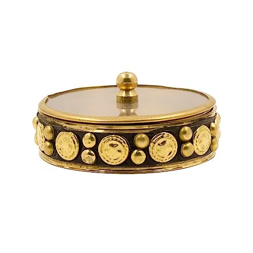 Spillbox Brass Box Pooja | Puja | Roli | Chawal | Chandan | Haldi | Kumkum Puja Box | Sindoor | Turmeric | Dabbi | Dibbi | Dhani | Dani Lid Holder - Acralic Black Kumkum (2) - Image 4