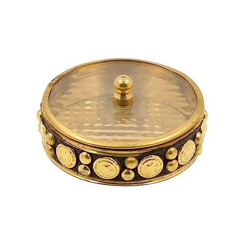 Spillbox Brass Box Pooja | Puja | Roli | Chawal | Chandan | Haldi | Kumkum Puja Box | Sindoor | Turmeric | Dabbi | Dibbi | Dhani | Dani Lid Holder - Acralic Black Kumkum (2) - Image 2