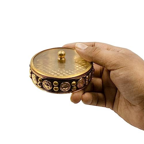 Spillbox Brass Box Pooja | Puja | Roli | Chawal | Chandan | Haldi | Kumkum Puja Box | Sindoor | Turmeric | Dabbi | Dibbi | Dhani | Dani Lid Holder - Acralic Black Kumkum (2) - Image 5