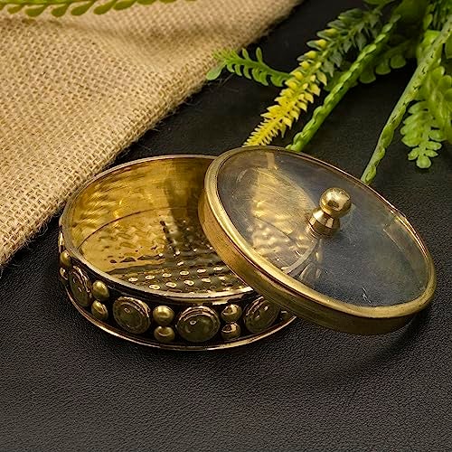 Spillbox Brass Box Pooja | Puja | Roli | Chawal | Chandan | Haldi | Kumkum Puja Box | Sindoor | Turmeric | Dabbi | Dibbi | Dhani | Dani Lid Holder - Acralic Black Kumkum (2) - Image 3