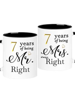 SHOP NEW ARRIVALS 7 Year Anniversary Coffee Mugs Set of 2, 7 Years of Being Mr Right/Mrs Always Right, 7th Wedding Anniversary Decorations Gifts Presents Cups for Couple Parents Grandparents  - Image 1