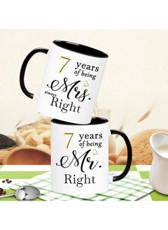 SHOP NEW ARRIVALS 7 Year Anniversary Coffee Mugs Set of 2, 7 Years of Being Mr Right/Mrs Always Right, 7th Wedding Anniversary Decorations Gifts Presents Cups for Couple Parents Grandparents  - Image 3