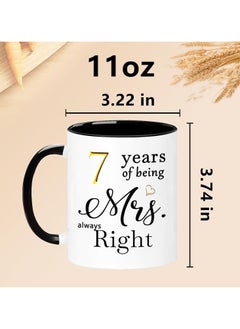 SHOP NEW ARRIVALS 7 Year Anniversary Coffee Mugs Set of 2, 7 Years of Being Mr Right/Mrs Always Right, 7th Wedding Anniversary Decorations Gifts Presents Cups for Couple Parents Grandparents  - Image 5