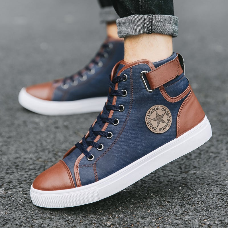2024 New Simple Versatile Large Size Men High-Top Sneakers Casual Shoes Size 48 Blue Blue
