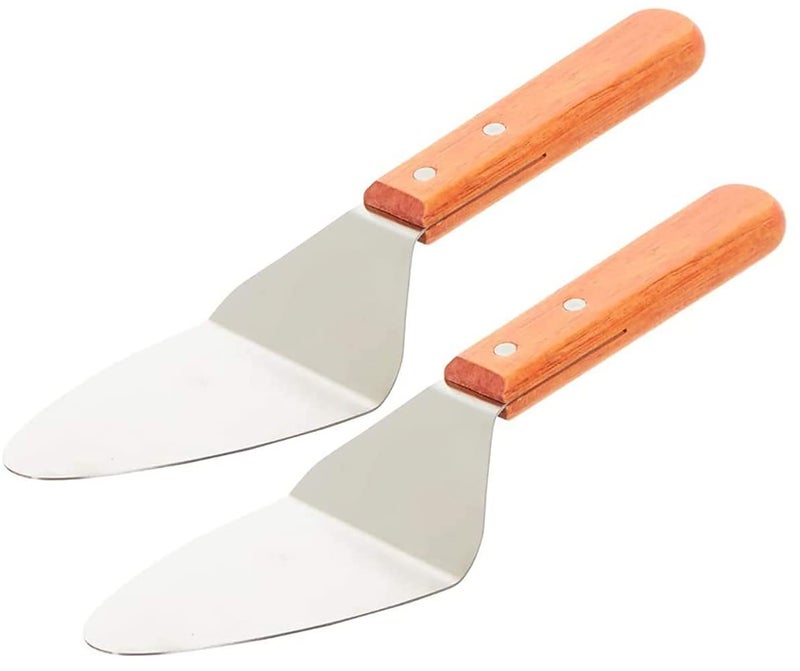 FS COOL Kitchen Wooden Handle Stainless Steel Triangle Design Cake Pie Pizza Shovel (Pack of 2) - Image 1
