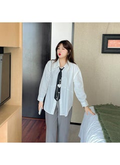 W000 Spring Plus Fat Plus Size Women's Chubby Girl Loose Slimming Academic Style Tie Shirt Lining Clothes A Generation Of Hair