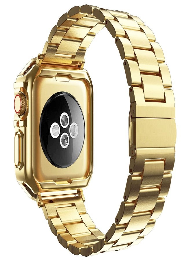 MRYUESG Compatible with Apple Watch Band and Case, Stainless Steel Metal Chain with TPU Cover, Smart-Watch Link Bracelet Strap, Wrist-Band for i-Watch Ultra Ultra2 Series 9 8 7 6 5 4 3 2 1 SE, Gold - Image 2