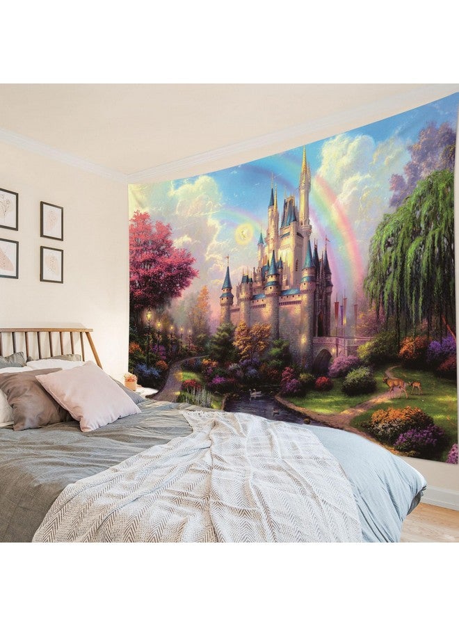 HVEST Castle Tapestry Trees And River In Fantasy Forest Wall Hanging Fairy Tale Tapestries For Kids Bedroom Living Room Dorm Party Wall Decor92.5Wx70.9H Inches - Image 1