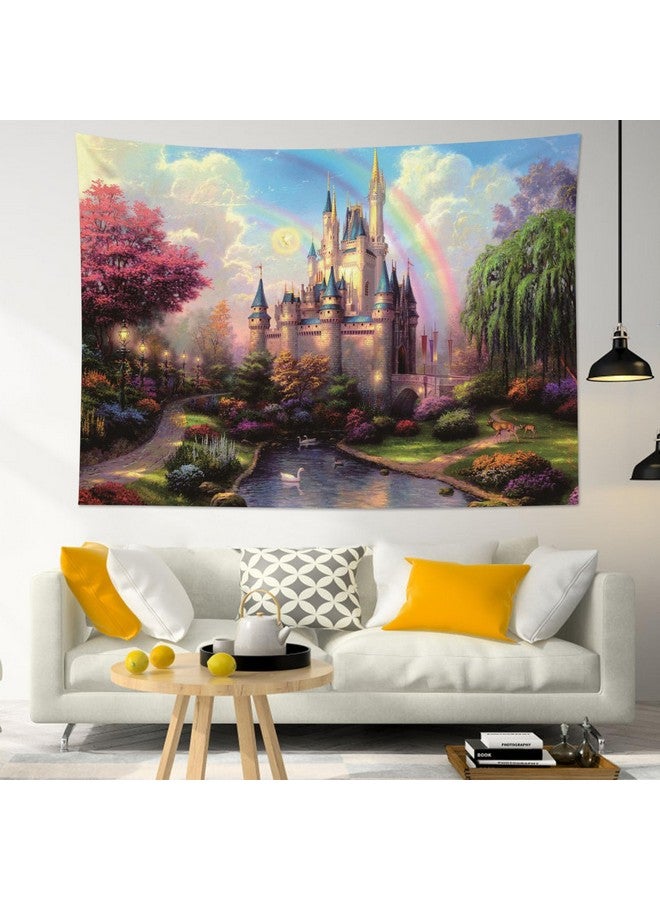 HVEST Castle Tapestry Trees And River In Fantasy Forest Wall Hanging Fairy Tale Tapestries For Kids Bedroom Living Room Dorm Party Wall Decor92.5Wx70.9H Inches - Image 3