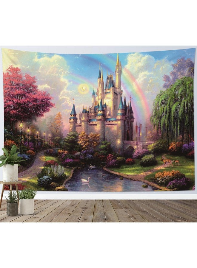 HVEST Castle Tapestry Trees And River In Fantasy Forest Wall Hanging Fairy Tale Tapestries For Kids Bedroom Living Room Dorm Party Wall Decor92.5Wx70.9H Inches - Image 4