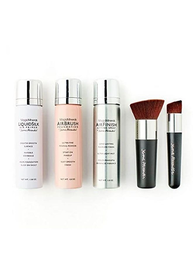 Jerome Alexander - MagicMinerals Deluxe AirBrush Foundation by Jerome Alexander – 5pc Spray Makeup Set with Anti-aging Ingredients for Smooth Radiant Skin (Bright Medium) - Image 1
