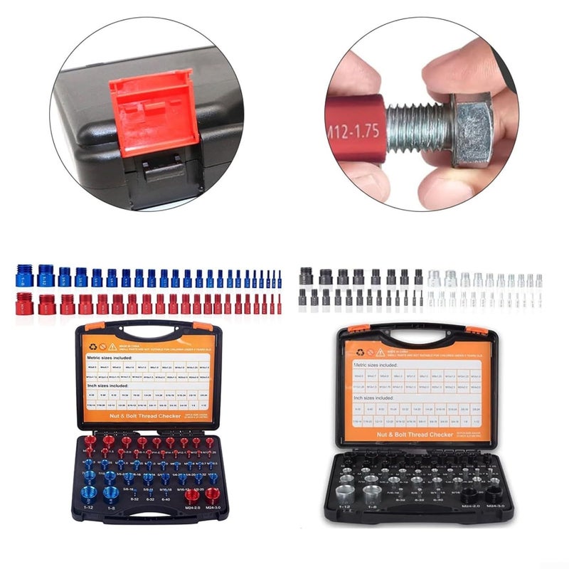 Red Blue 26pcs Metric Inch Thread Gauge Set M3 to M24 6 32 to 1 12 for Mechanics Engineers DIY - Image 3