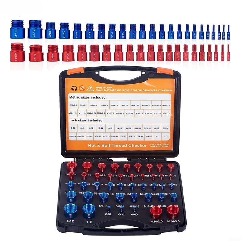Red Blue 26pcs Metric Inch Thread Gauge Set M3 to M24 6 32 to 1 12 for Mechanics Engineers DIY - Image 2