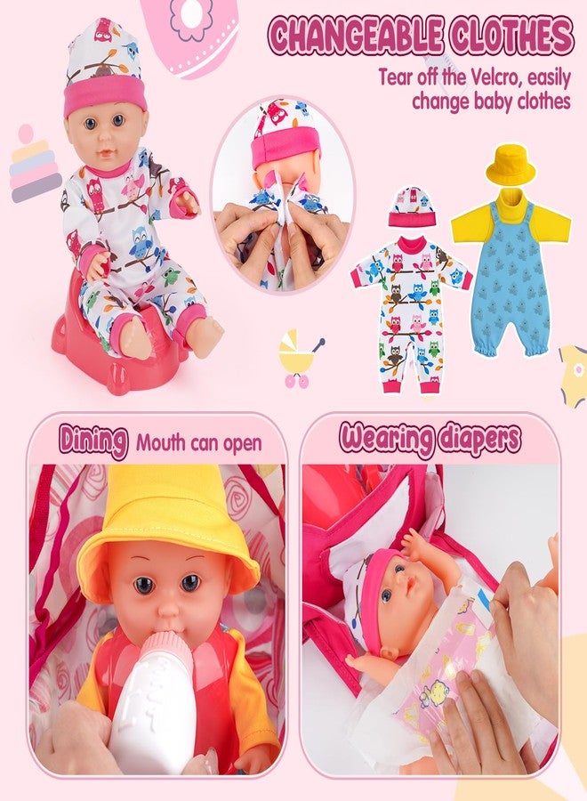 Dreamon Baby Doll Stroller Toy Set with 12.5'' Doll, Diaper Changing, 2 Doll Clothes, Pacifier, Storage Bag, Baby Doll Accessories and Toy Baby Stroller for Girls Toddlers 3-5 4-6 5-7 Gifts for Pretend Play - Image 3