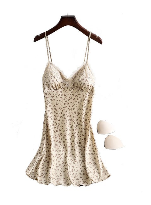 Leopard Print Padded Breathable Pajama Dress Sleepwear