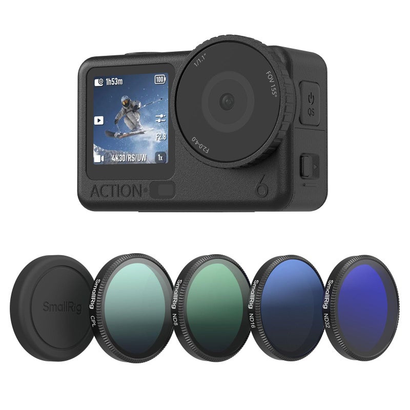 SMALLRIG مجموعة فلاتر ND من SmallRig لكاميرا DJI Osmo Action 6، 5 قطع فلاتر استقطابية ND8 ND16 ND32 قابلة للتثبيت وغطاء سيليكون للعدسة، زجاج بصري عالي الدقة/فلاتر متعددة الطلاء-5895 - Image 1