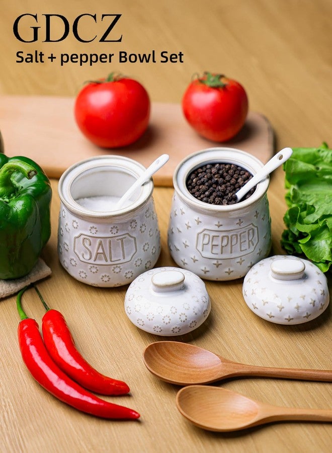 GDCZ 10 Oz Ceramic Salt and Pepper Bowls Set with Lid and Spoons, Seasoning Container, Dishwasher Safe, Set of 2 (White) - Image 3