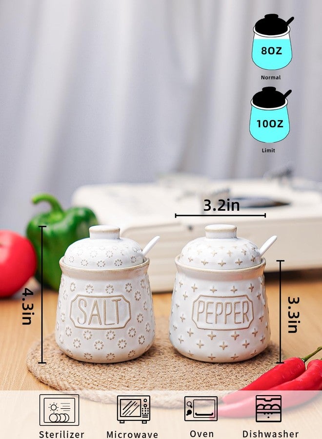 GDCZ 10 Oz Ceramic Salt and Pepper Bowls Set with Lid and Spoons, Seasoning Container, Dishwasher Safe, Set of 2 (White) - Image 2