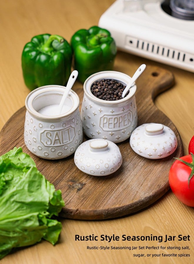 GDCZ 10 Oz Ceramic Salt and Pepper Bowls Set with Lid and Spoons, Seasoning Container, Dishwasher Safe, Set of 2 (White) - Image 4