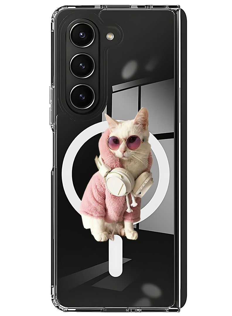 Theodor Magnetic Case for Samsung Galaxy Z Fold 6 Compatible with MagSafe Wireless Charging, Shockproof Phone Bumper Cover White Cat - Image 1