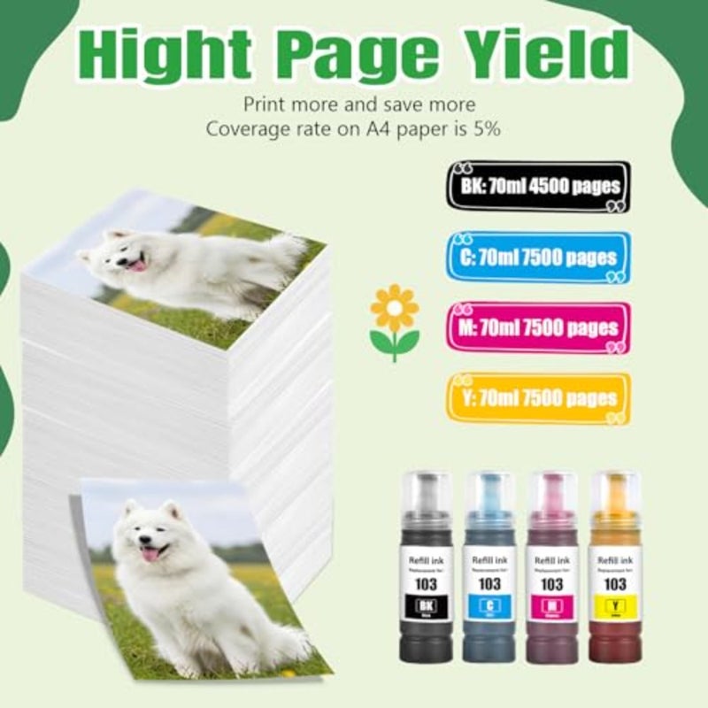 103 زجاجات حبر متوافقة مع Epson EcoTank L1110 L1210 L1230 L1250 L1270 L3100 L3101 L3110 L3111 L3150 L3151 L3156 L3160 L3210 L3211 L3230 L3231 L3250 L3251 L3252 - Image 4