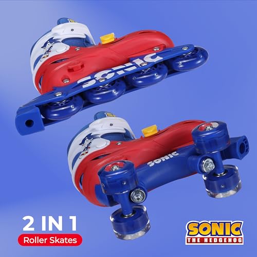 VOYAGER سونيك 2 في 1 زلاجات أطفال رولر، تتحول من زلاجات رباعية إلى زلاجات خطية، حذاء صلب متين، عجلات LED للزلاجات الرباعية والخطية، محامل من الصلب الكربوني ABEC-7 - Image 4