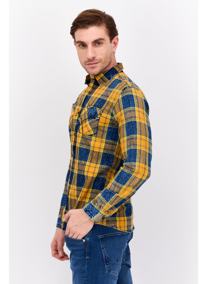 GAS - Men Regular Fit Plaid Long Sleeves Casual Shirt, Yellow Combo - Image 1