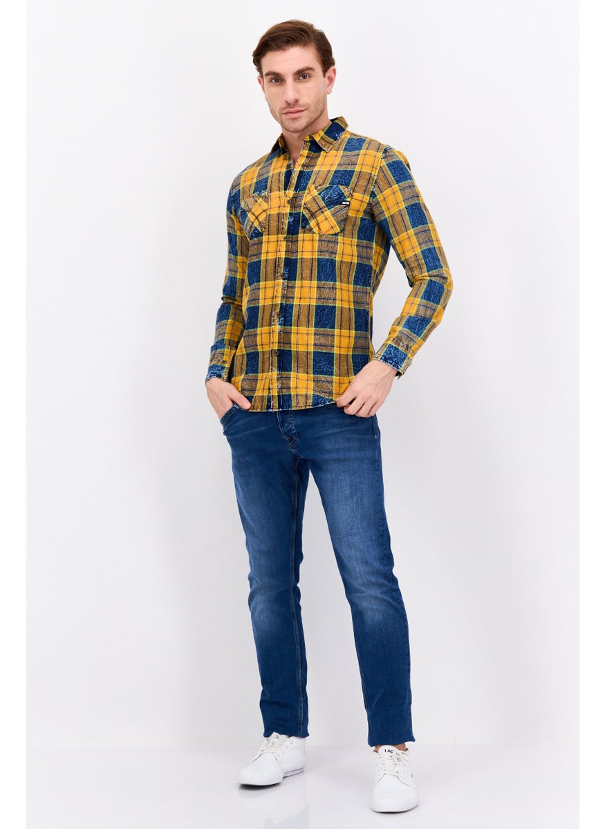 GAS - Men Regular Fit Plaid Long Sleeves Casual Shirt, Yellow Combo - Image 1
