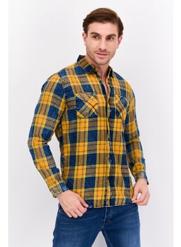 Men Regular Fit Plaid Long Sleeves Casual Shirt, Yellow Combo