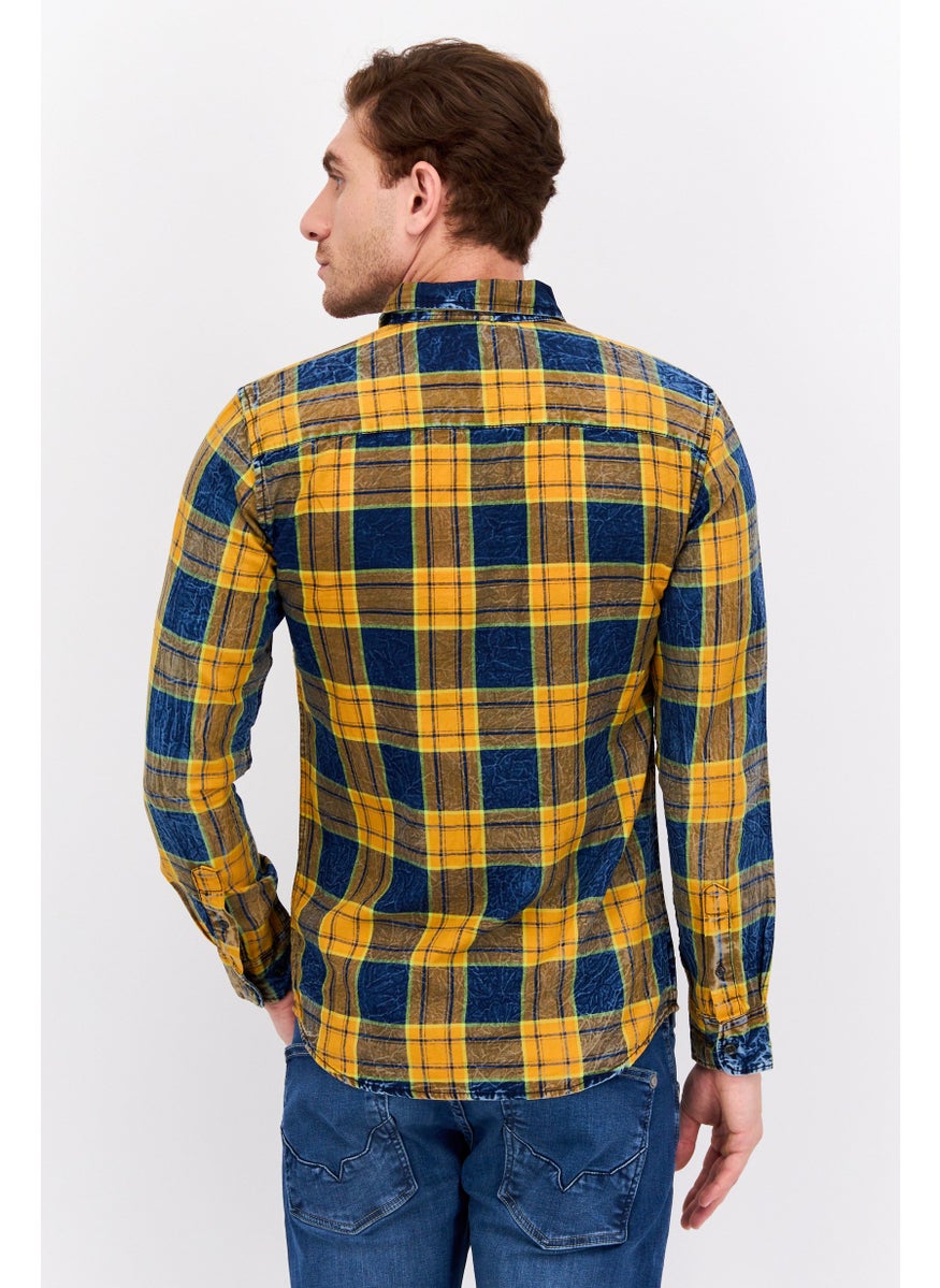 GAS - Men Regular Fit Plaid Long Sleeves Casual Shirt, Yellow Combo - Image 1