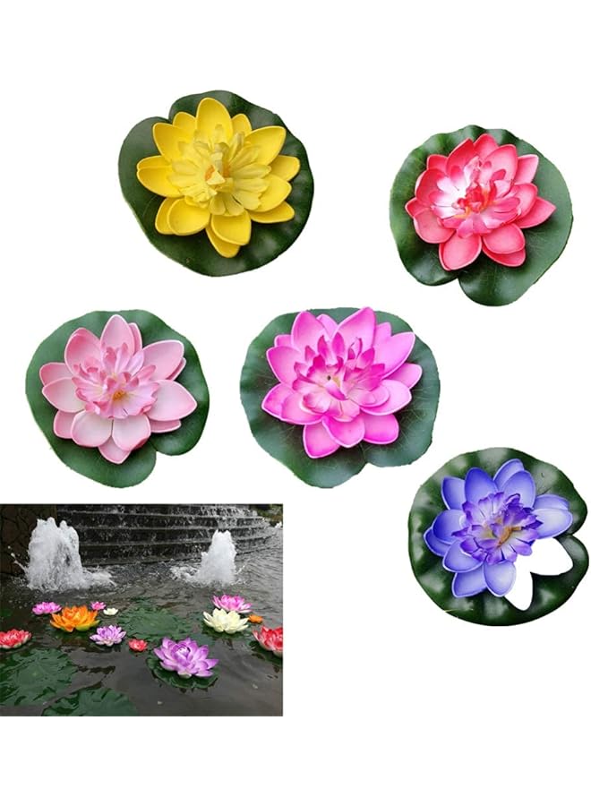 erorex Artificial Lotus Flowers Floating Lifelike Pond Decor Water Lily For Home Garden Pond Decoration 5 Pcs  - Image 1