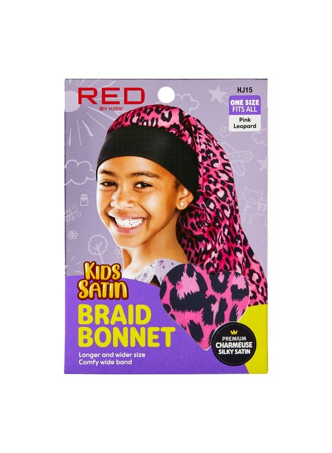 Red by Kiss Kids Satin Braid Bonnet Comfy Wide Band For Long Hair Long Braids (Pink Leopard) - Image 3