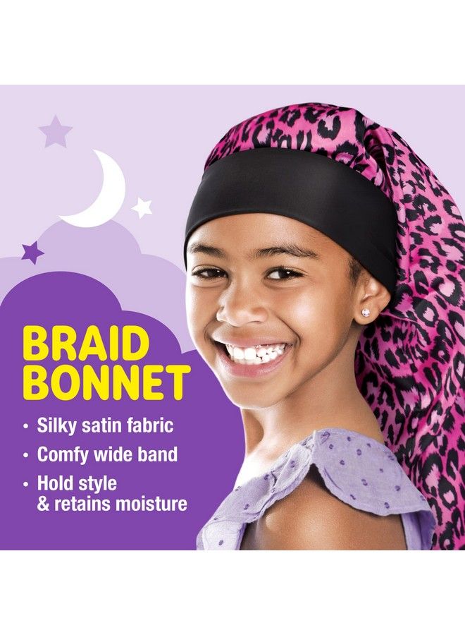 Red by Kiss Kids Satin Braid Bonnet Comfy Wide Band For Long Hair Long Braids (Pink Leopard) - Image 5