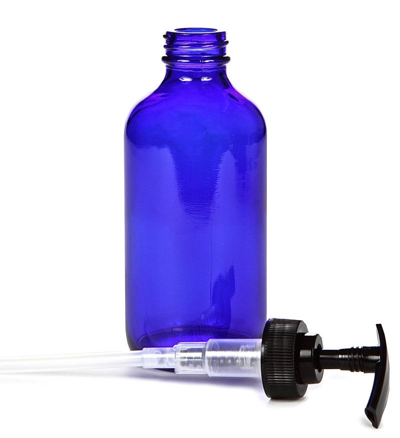 Vivaplex, 4, Large, 8 oz, Empty, Cobalt Blue Glass Bottles with Black Lotion Pumps - Image 5