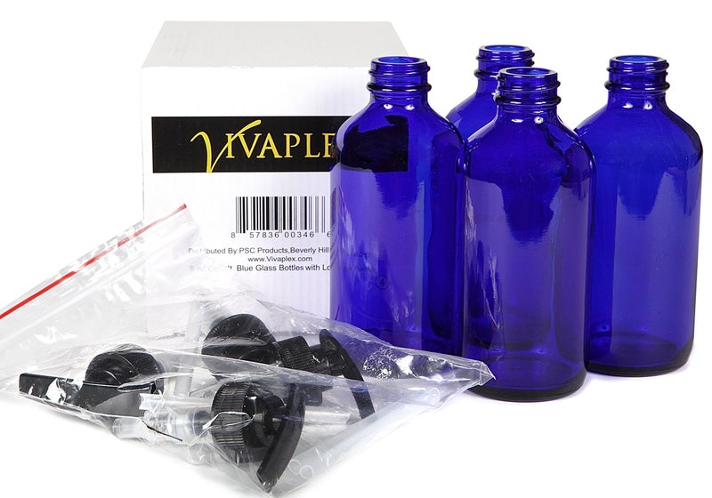 Vivaplex, 4, Large, 8 oz, Empty, Cobalt Blue Glass Bottles with Black Lotion Pumps - Image 3