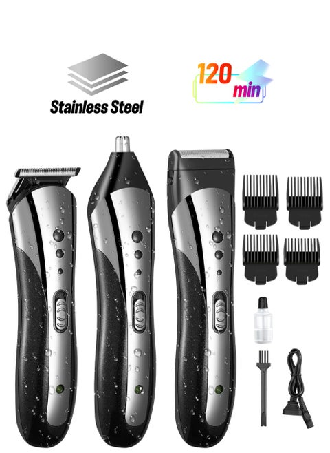 Men's Beard Trimmer Multifunctional Men's Trimmer with Hair Clipper Shaver Nose Hair Trimmer 3-in-1 Cordless Hair Clipper with 4 Limit Combs All-in-One Body Groomer Kit for Men