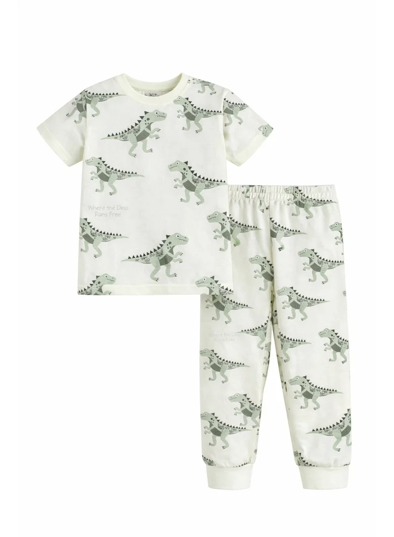 فكتور اند جين Boys’ Pajama Set – All-Over Dino Print Cotton Nightwear (2-Piece Set)
