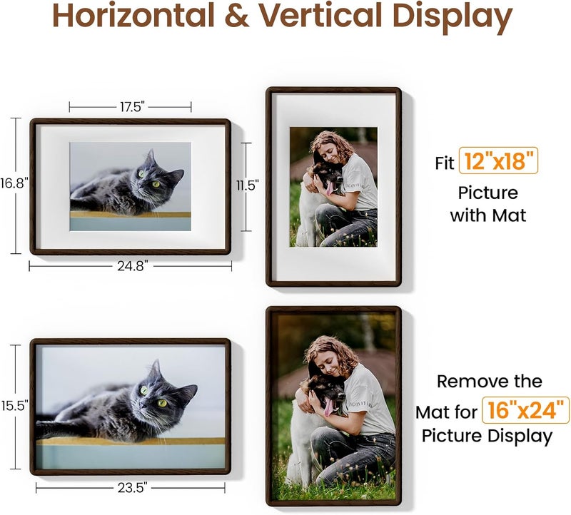 Heimlove 16x24 Picture Frame Natural Oak Wood From California-USA Walnut Color Finished with Real Tempered Glass, Handcrafted 16 x 24 Poster Frame Matted to 12x18 Photo,Certificate,Degree,Graduation Display - Image 5