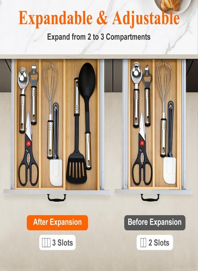 Hilislog Large Bamboo Silverware Drawer Organizer Storage Kitchen Tool Organizers Tray Expandable Cooking Utensil Organizer Divider For Drawers Cutlery Tray Spoon Flatware Organizers Utensil Holder Drawer - Image 4