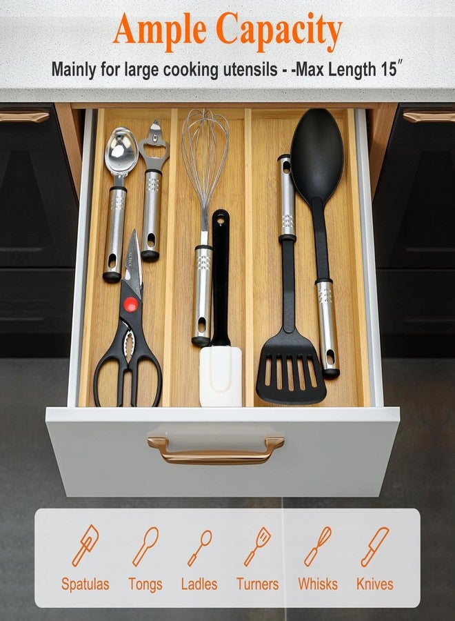 Hilislog Large Bamboo Silverware Drawer Organizer Storage Kitchen Tool Organizers Tray Expandable Cooking Utensil Organizer Divider For Drawers Cutlery Tray Spoon Flatware Organizers Utensil Holder Drawer - Image 5