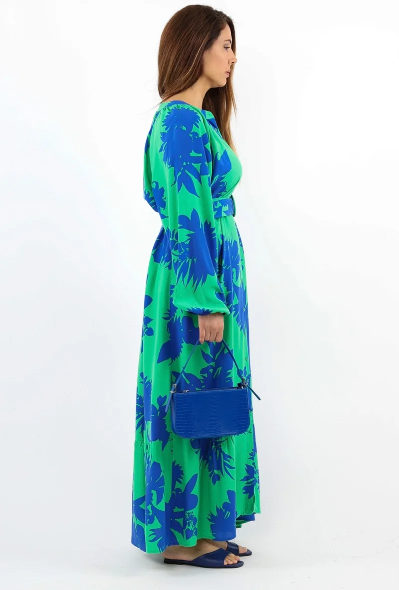 Ritnice Prive Women's Melisa 100% Viscose Green Long Dress with Belt