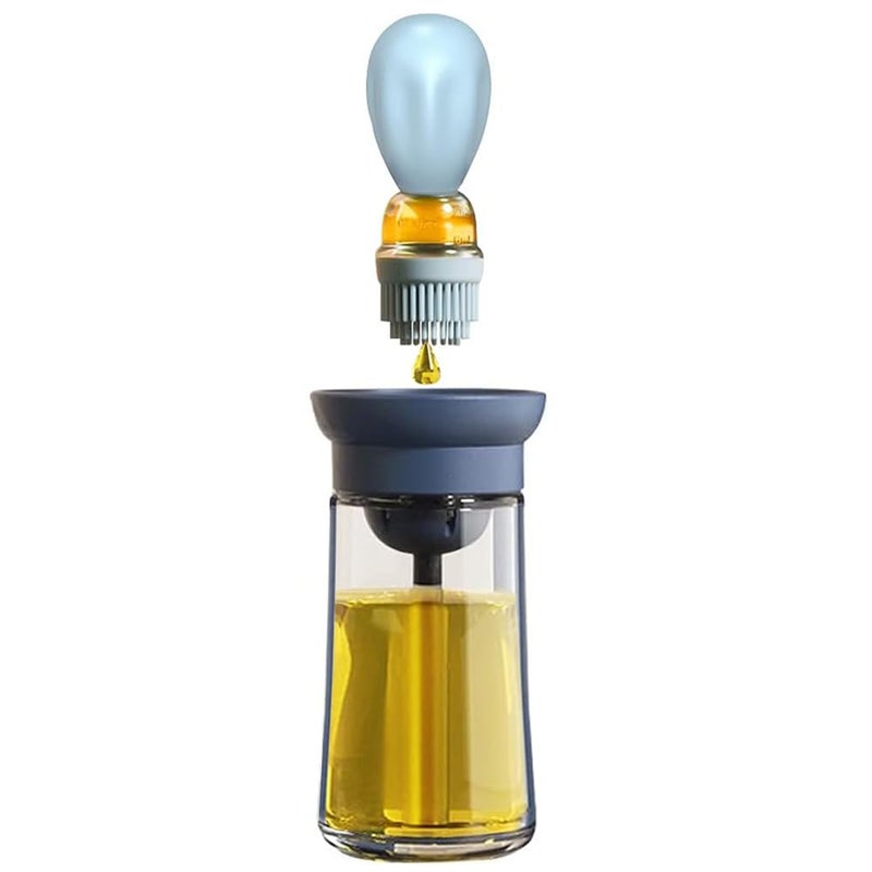 TINMIX Oil Dispenser with Brush - Glass Olive Oil Dispenser for Cooking, 2 IN 1 Oil Dispensing Bottle for Kitchen with Silicone Basting Brush for Vinegar Sauce BBQ Grill Frying, T-OB21, Blue - Image 1