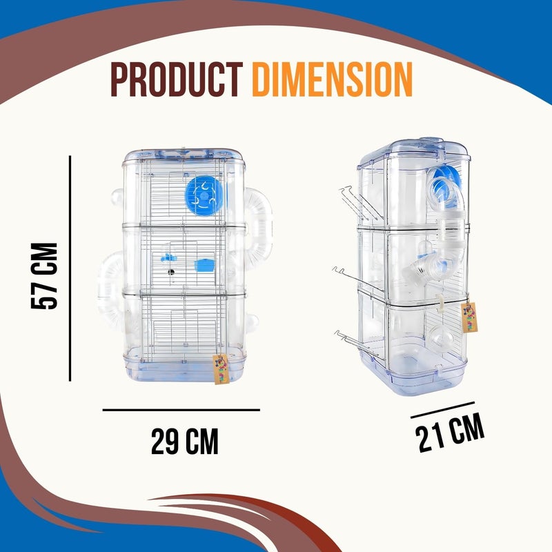 Western Era Hamster Cage 3 Floor – Wired Top for Easy Viewing, Built-in Handle for Portability, Fully Ventilated for Pet Comfort, Safe & Secure Transport, Gerbils, Small Pets, Food Tray & Water Bottle - Image 3
