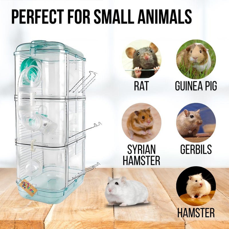 Western Era Hamster Cage 3 Floor – Wired Top for Easy Viewing, Built-in Handle for Portability, Fully Ventilated for Pet Comfort, Safe & Secure Transport, Gerbils, Small Pets, Food Tray & Water Bottle - Image 4