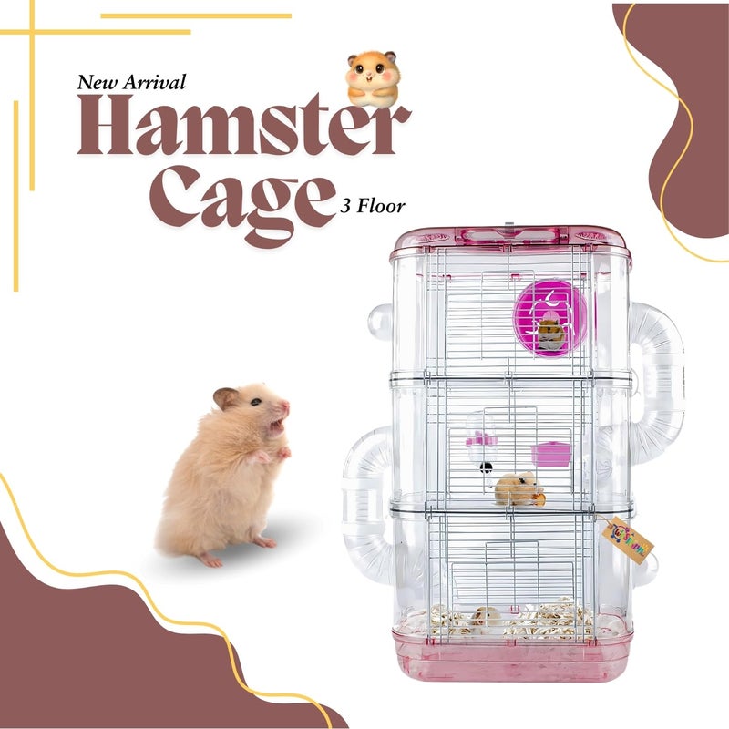 Western Era Hamster Cage 3 Floor – Wired Top for Easy Viewing, Built-in Handle for Portability, Fully Ventilated for Pet Comfort, Safe & Secure Transport, Gerbils, Small Pets, Food Tray & Water Bottle - Image 2