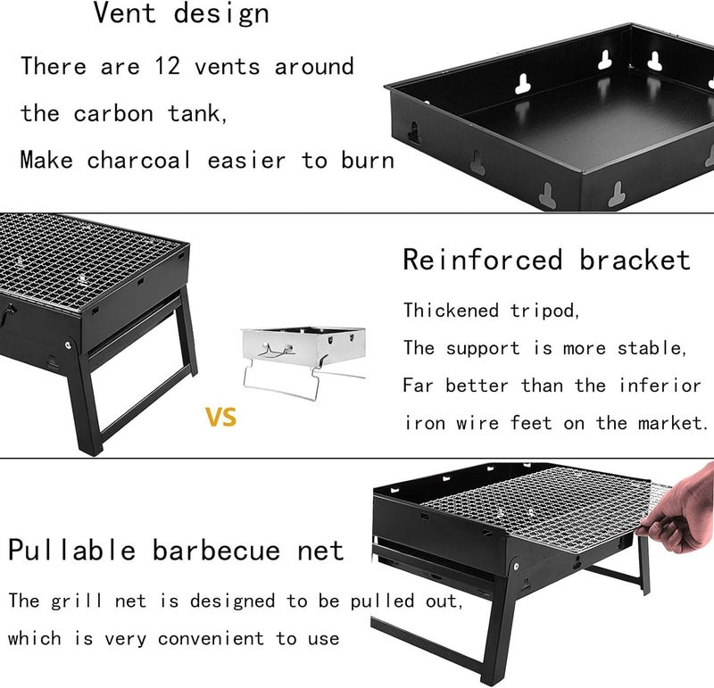 Loquat Folding Portable Barbecue Charcoal Grill Barbecue Desk Tabletop Outdoor Stainless Steel r BBQ for Outdoor Cooking Camping Picnics Beac - Image 3